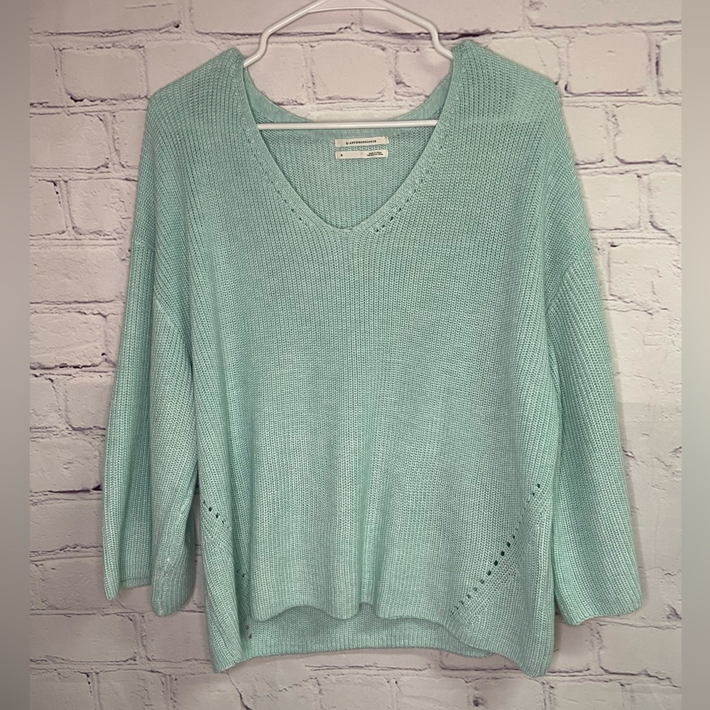 Anthropologie Seafoam Green Dolman Knit V-Neck Long Sleeve Sweater